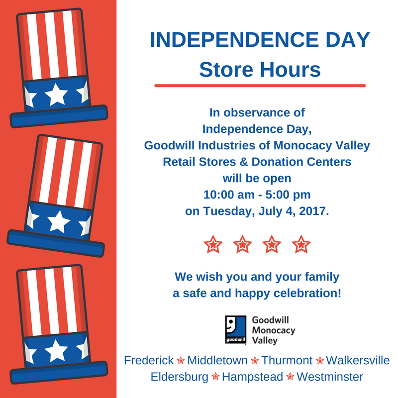 4th Of July Store Hours Goodwill Monocacy Valley Frederick Maryland